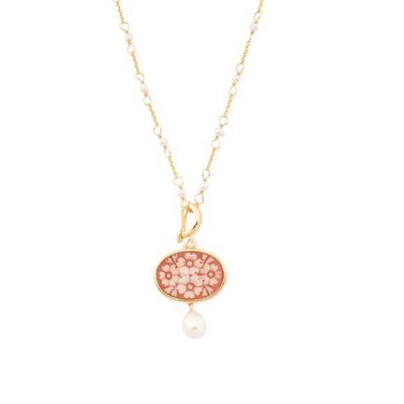 CAMEO ITALIANO  Italy 18kt Gold Plated Multi Flower Pearl Necklace - Picture 1 of 2